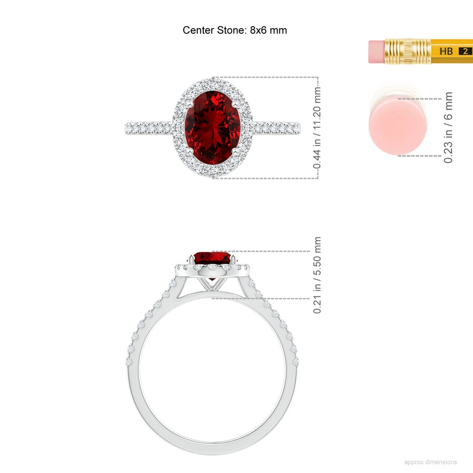 8x6mm Labgrown Lab-Grown Oval Ruby Halo Ring with Diamond Accents in P950 Platinum ruler