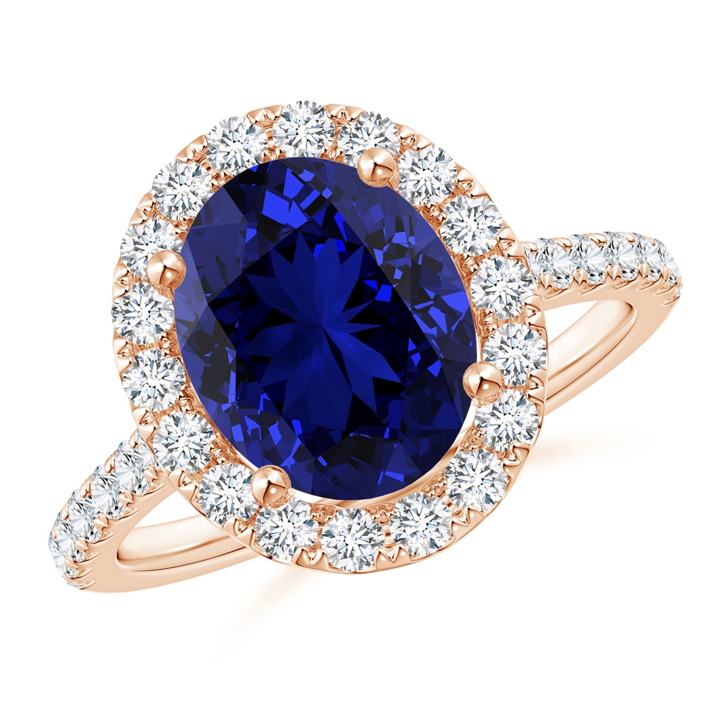 10x8mm Labgrown Lab-Grown Oval Sapphire Halo Ring with Diamond Accents in Rose Gold