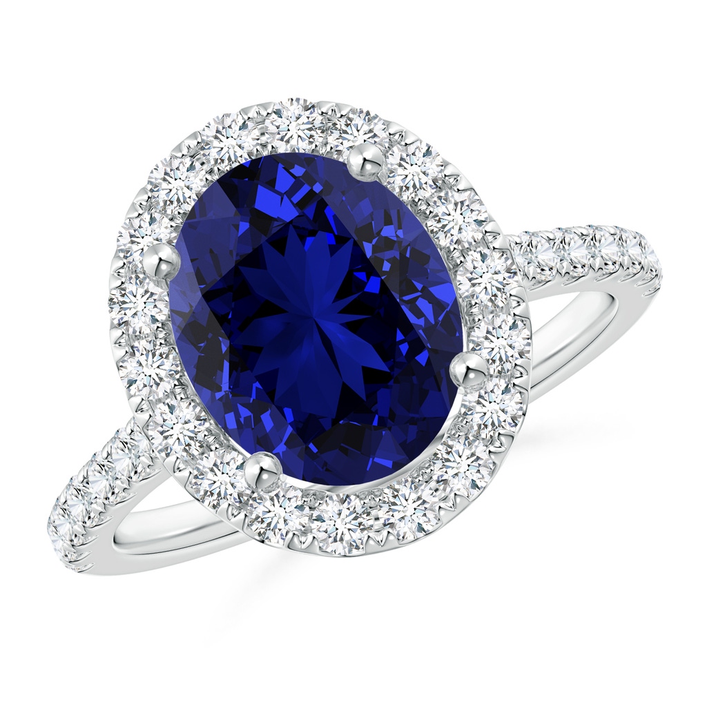 10x8mm Labgrown Lab-Grown Oval Sapphire Halo Ring with Diamond Accents in White Gold