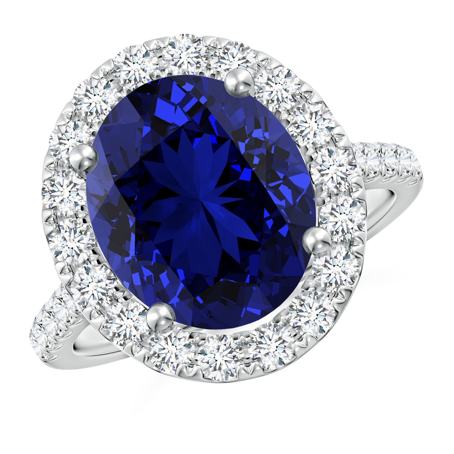 Lab-Grown Oval Sapphire Halo Ring with Lab Diamond Accents