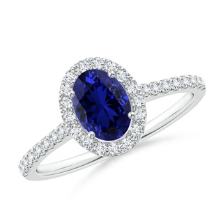 7x5mm Labgrown Lab-Grown Oval Sapphire Halo Ring with Diamond Accents in P950 Platinum