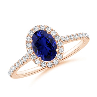 7x5mm Labgrown Lab-Grown Oval Sapphire Halo Ring with Diamond Accents in Rose Gold