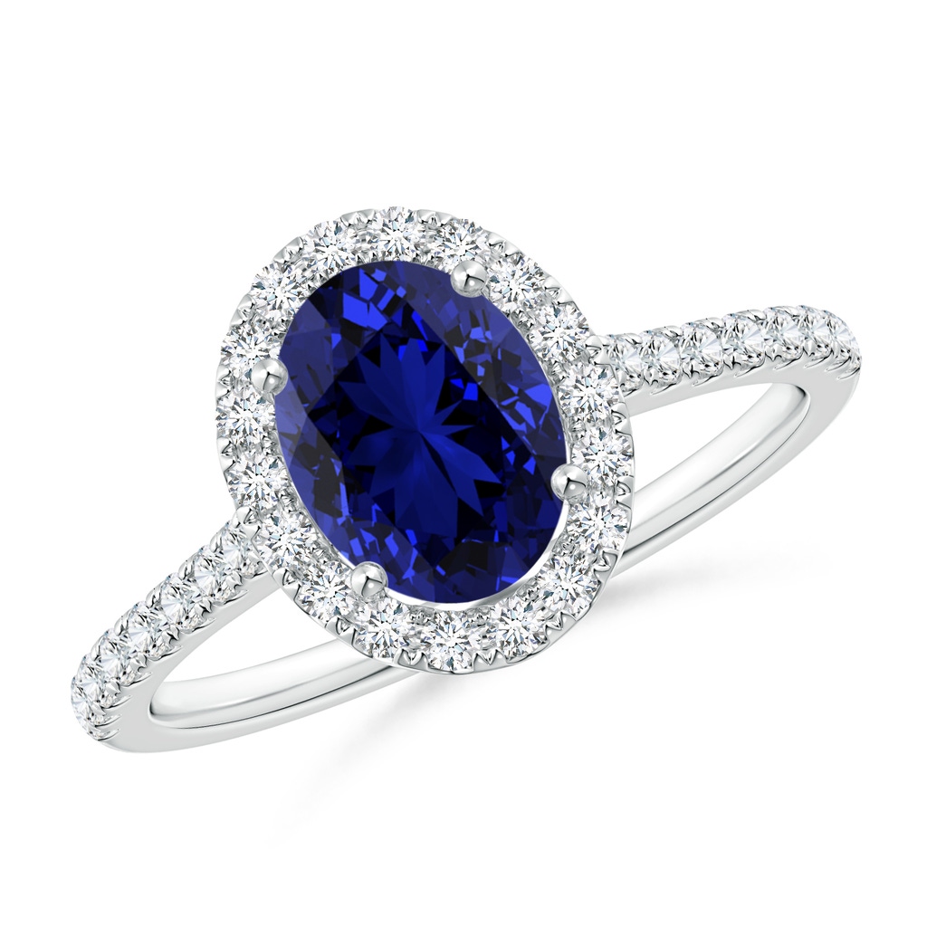8x6mm Labgrown Lab-Grown Oval Sapphire Halo Ring with Diamond Accents in White Gold