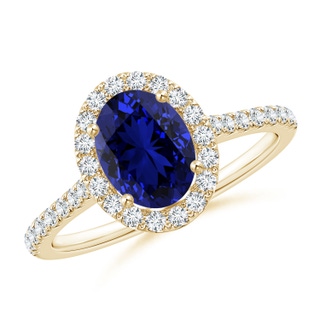 8x6mm Labgrown Lab-Grown Oval Sapphire Halo Ring with Diamond Accents in Yellow Gold