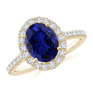 9x7mm Labgrown Lab-Grown Oval Sapphire Halo Ring with Diamond Accents in Yellow Gold