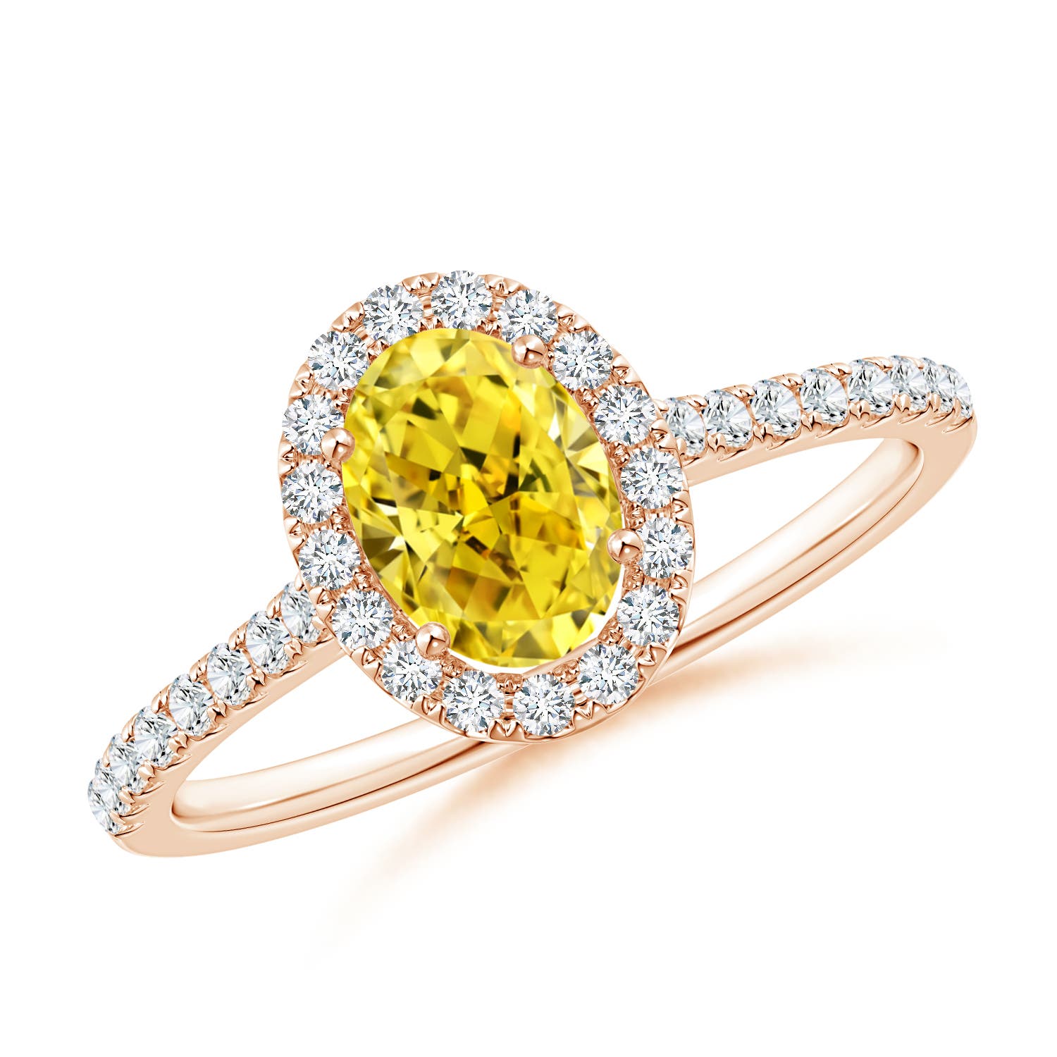 7x5mm Labgrown Oval Lab-Grown Fancy Intense Yellow Diamond Halo Ring in 18CT Rose Gold