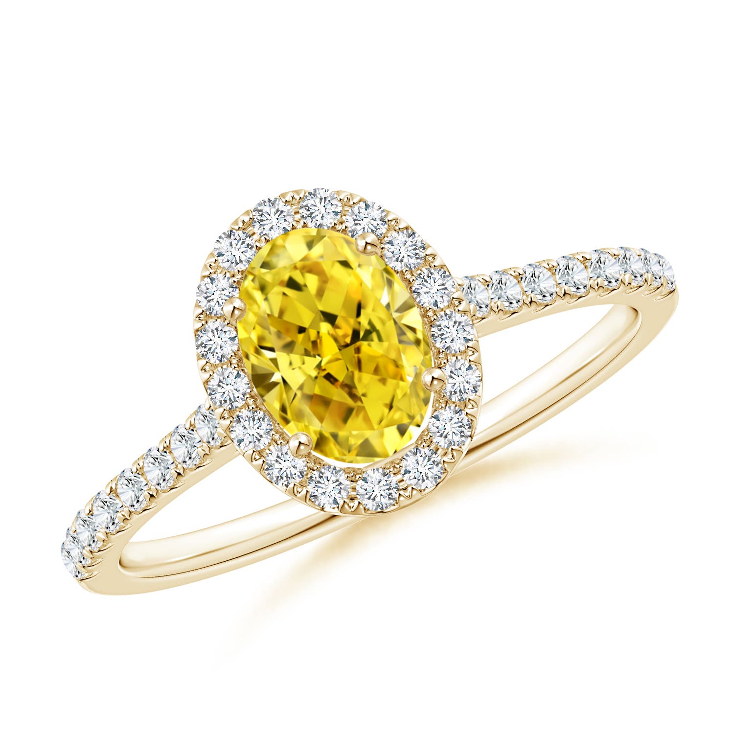 7x5mm Labgrown Oval Lab-Grown Fancy Intense Yellow Diamond Halo Ring in 18CT Yellow Gold
