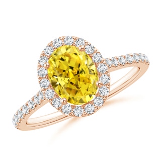 8x6mm Labgrown Oval Lab-Grown Fancy Intense Yellow Diamond Halo Ring in 18K Rose Gold