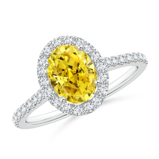 8x6mm Labgrown Oval Lab-Grown Fancy Intense Yellow Diamond Halo Ring in P950 Platinum