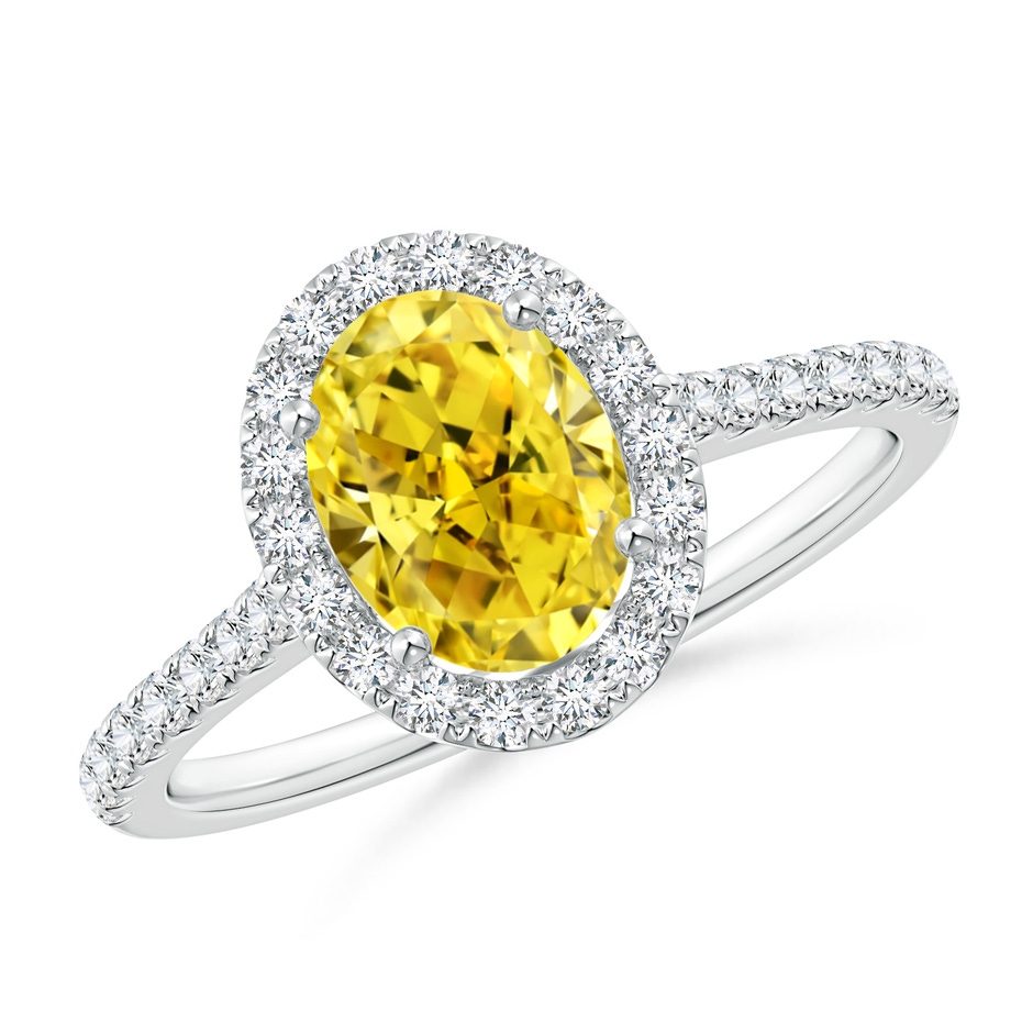 8x6mm Labgrown Oval Lab-Grown Fancy Intense Yellow Diamond Halo Ring in P950 Platinum 
