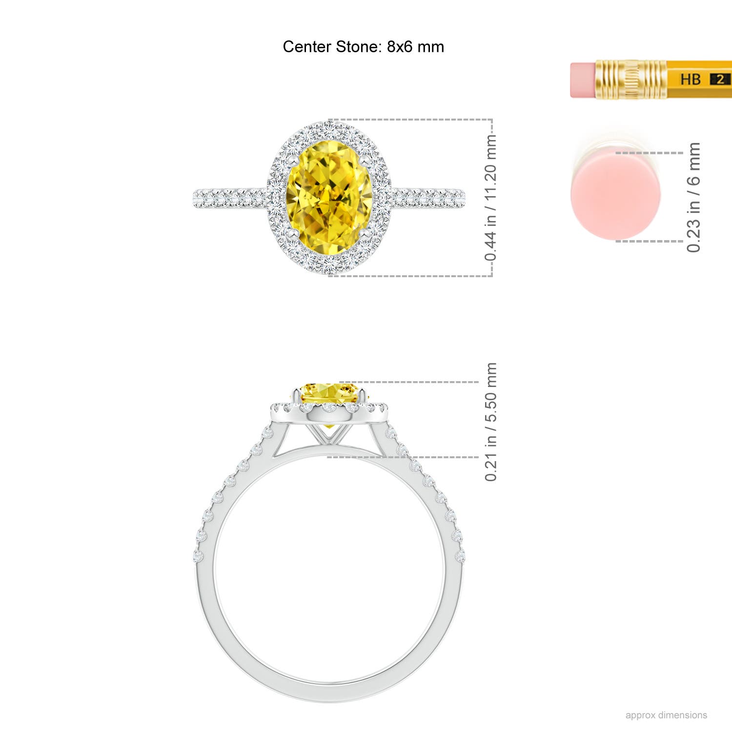 8x6mm Labgrown Oval Lab-Grown Fancy Intense Yellow Diamond Halo Ring in White Gold - ruler