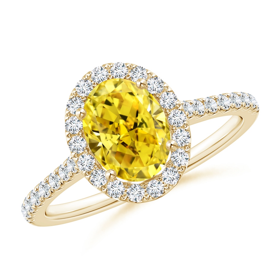 8x6mm Labgrown Oval Lab-Grown Fancy Intense Yellow Diamond Halo Ring in Yellow Gold 