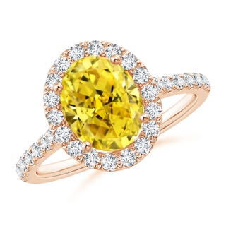 9x7mm Labgrown Oval Lab-Grown Fancy Intense Yellow Diamond Halo Ring in 18K Rose Gold