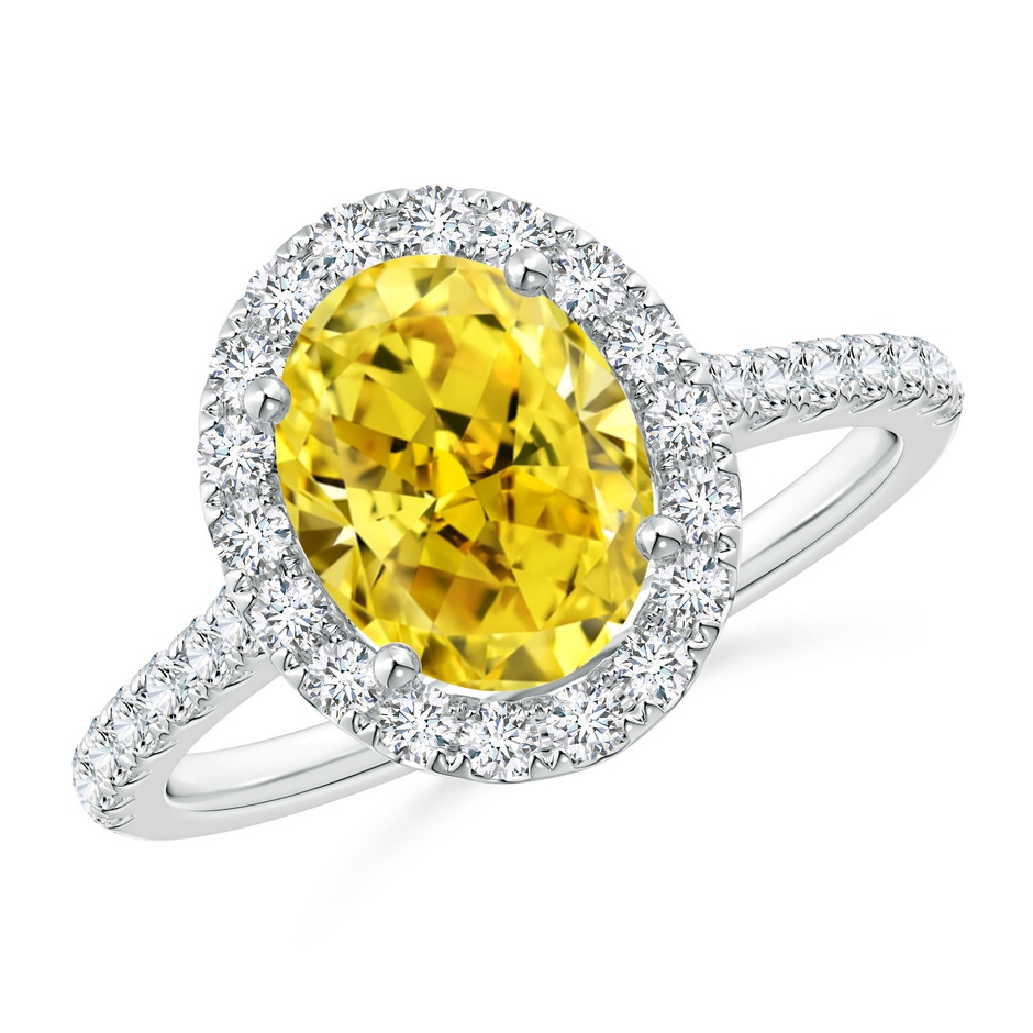 9x7mm Labgrown Oval Lab-Grown Fancy Intense Yellow Diamond Halo Ring in P950 Platinum 
