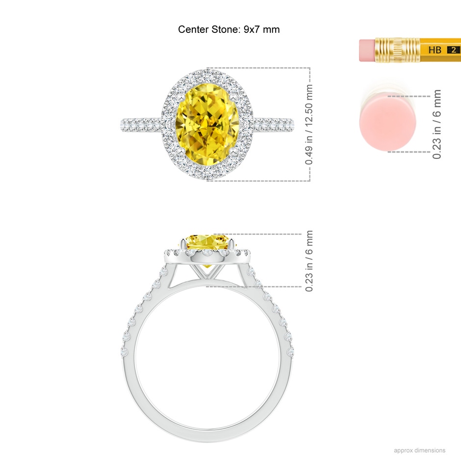 9x7mm Labgrown Oval Lab-Grown Fancy Intense Yellow Diamond Halo Ring in P950 Platinum ruler