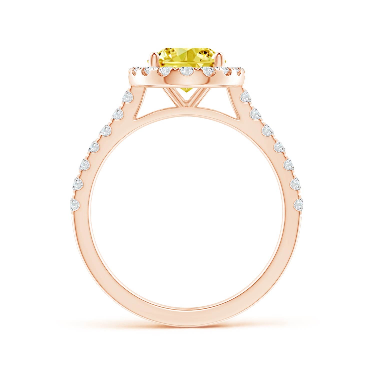 9x7mm Labgrown Oval Lab-Grown Fancy Intense Yellow Diamond Halo Ring in Rose Gold