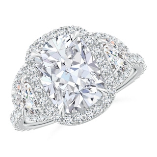 10x7.5mm FGVS Lab-Grown Cushion and Half-Moon Diamond Halo Ring in 9K White Gold