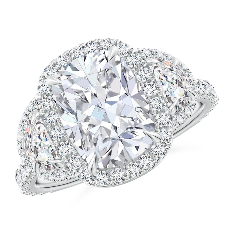 10x7.5mm FGVS Lab-Grown Cushion and Half-Moon Diamond Halo Ring in White Gold 