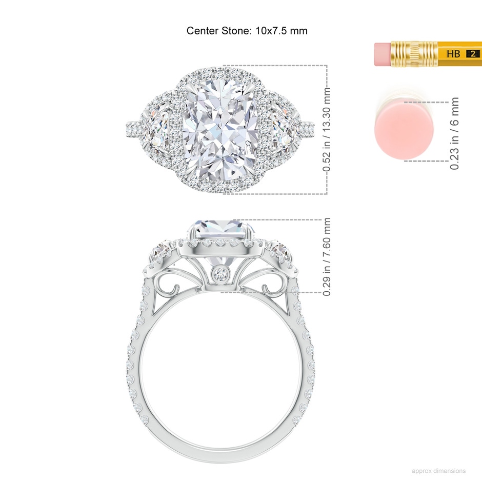10x7.5mm FGVS Lab-Grown Cushion and Half-Moon Diamond Halo Ring in White Gold ruler