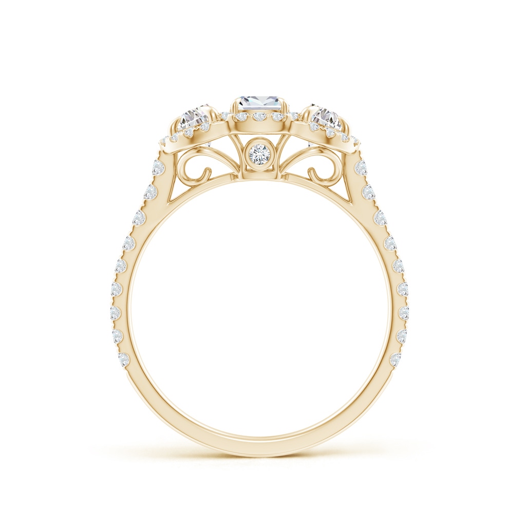6x4mm FGVS Lab-Grown Cushion and Half-Moon Diamond Halo Ring in Yellow Gold - side 199