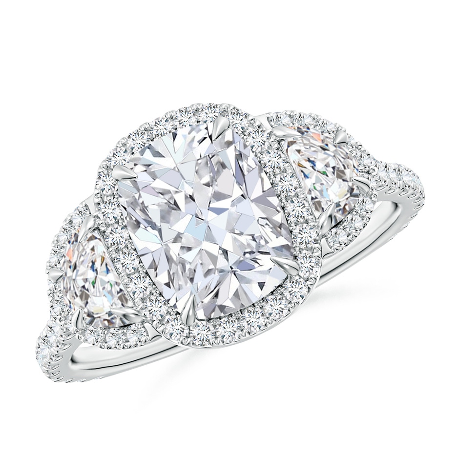 8x6mm FGVS Lab-Grown Cushion and Half-Moon Diamond Halo Ring in White Gold 