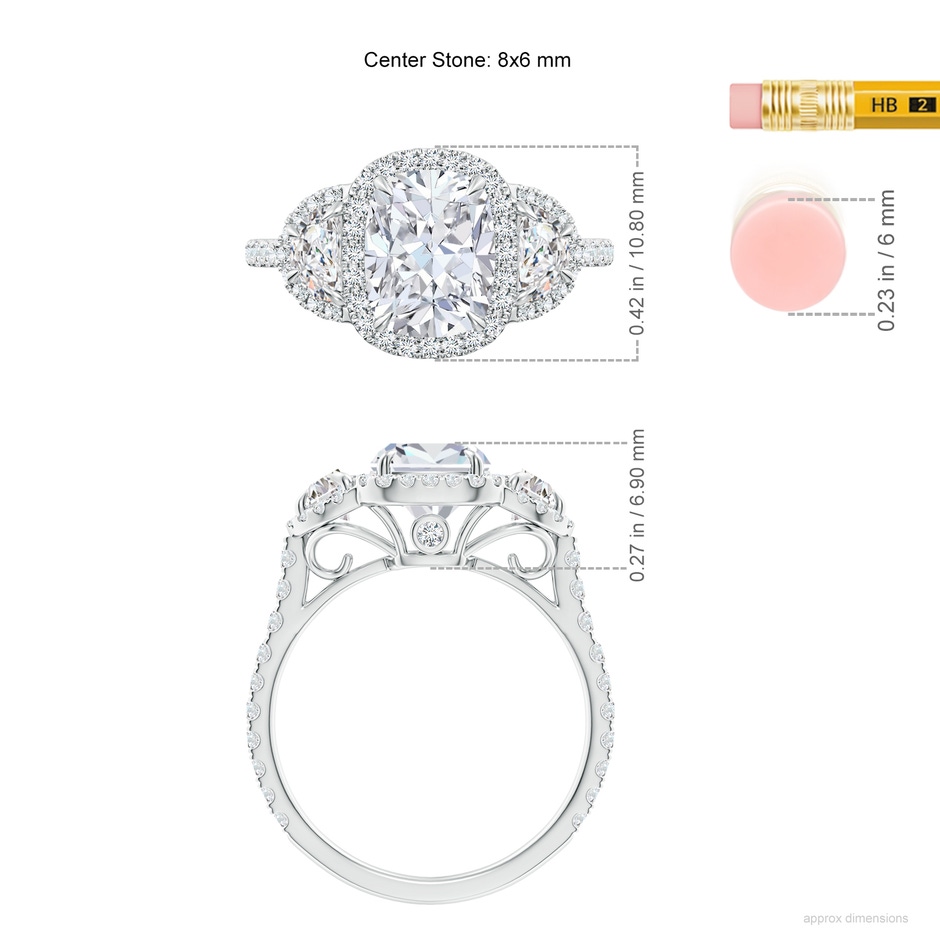 8x6mm FGVS Lab-Grown Cushion and Half-Moon Diamond Halo Ring in White Gold ruler