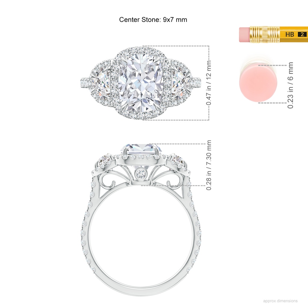 9x7mm FGVS Lab-Grown Cushion and Half-Moon Diamond Halo Ring in P950 Platinum ruler