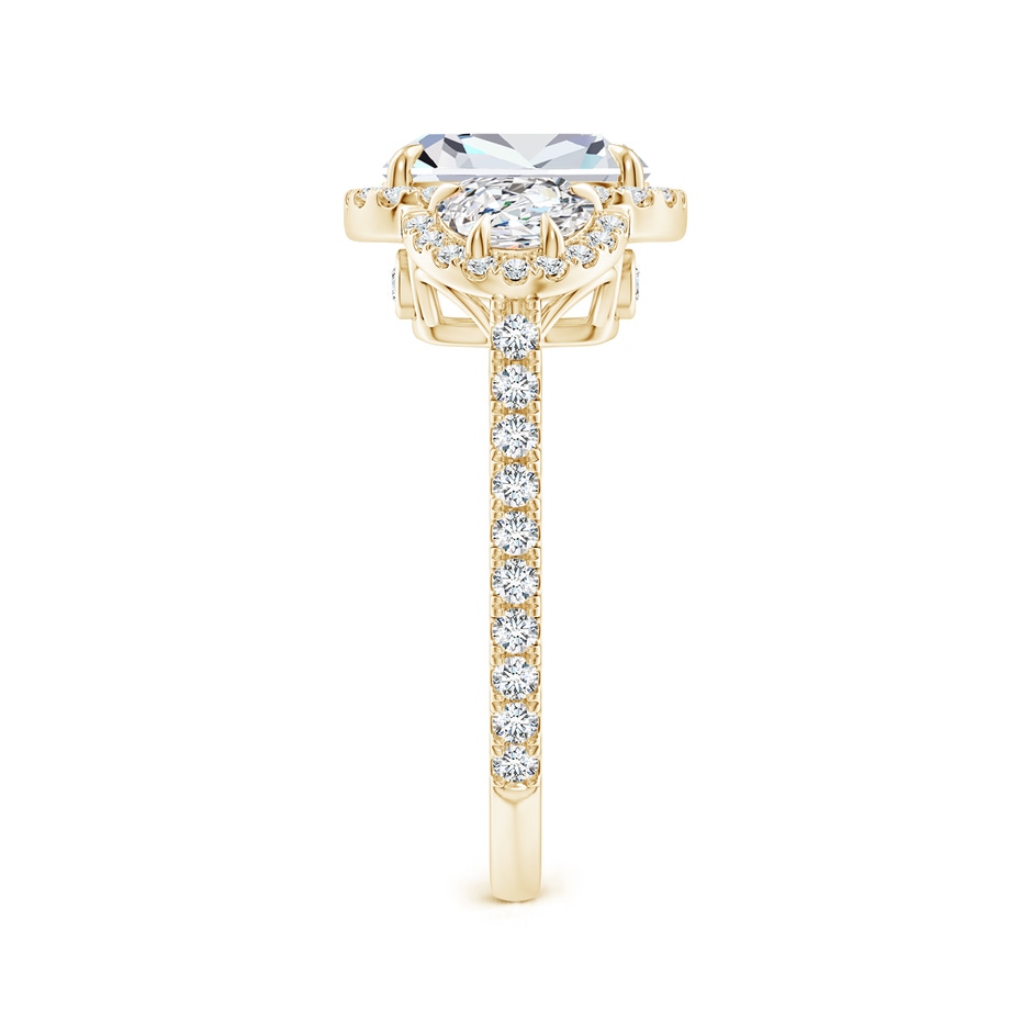9x7mm FGVS Lab-Grown Cushion and Half-Moon Diamond Halo Ring in Yellow Gold side 299
