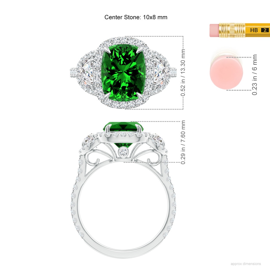 10x8mm Labgrown Lab-Grown Cushion Emerald and Half Moon Diamond Halo Ring in P950 Platinum ruler