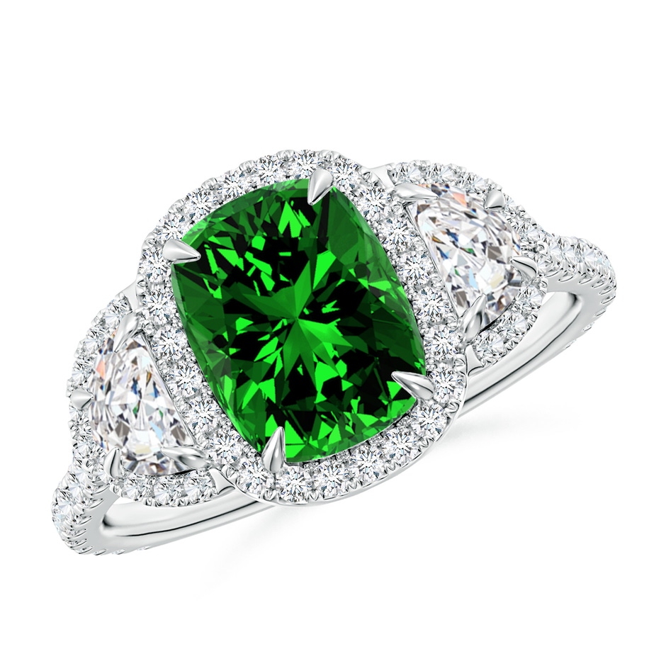 8x6mm Labgrown Lab-Grown Cushion Emerald and Half Moon Diamond Halo Ring in P950 Platinum 