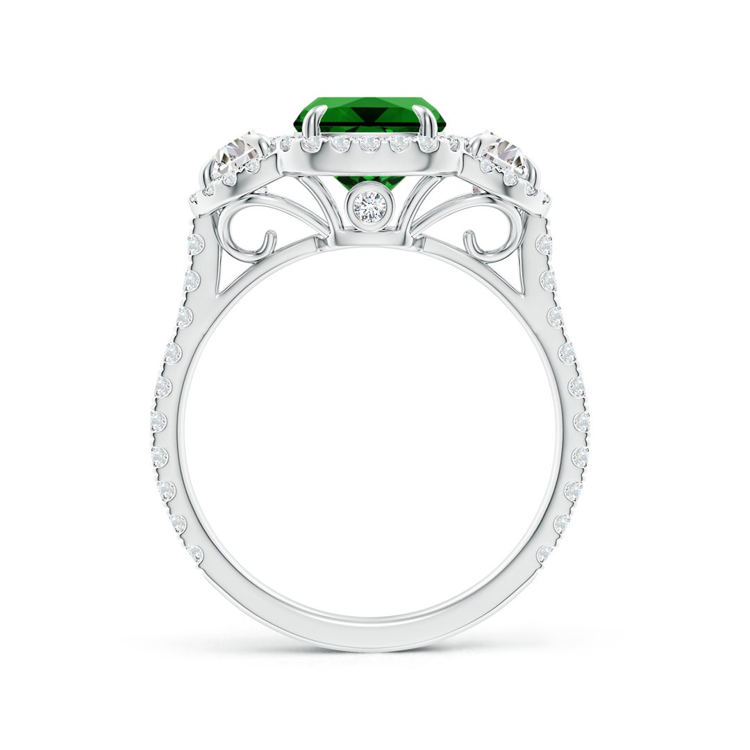 9x7mm Labgrown Lab-Grown Cushion Emerald and Half Moon Diamond Halo Ring in P950 Platinum - side 3