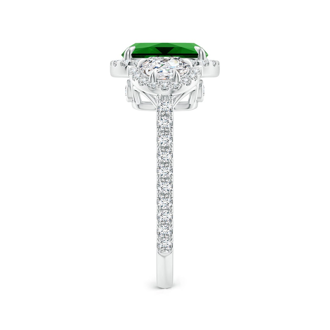 9x7mm Labgrown Lab-Grown Cushion Emerald and Half Moon Diamond Halo Ring in P950 Platinum - side 4