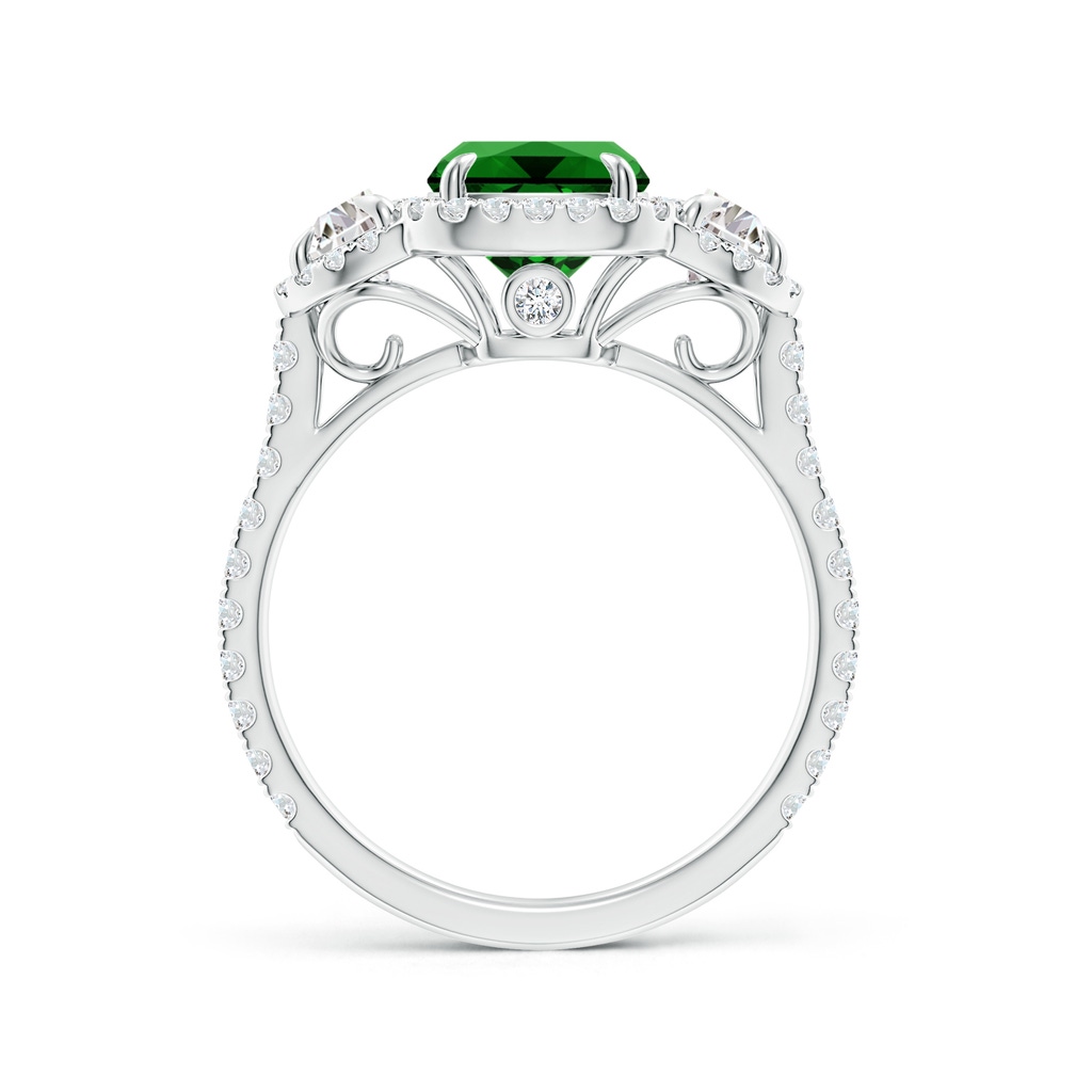 9x7mm Labgrown Lab-Grown Cushion Emerald and Half Moon Diamond Halo Ring in White Gold Side 199