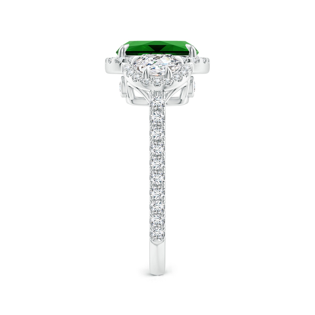 9x7mm Labgrown Lab-Grown Cushion Emerald and Half Moon Diamond Halo Ring in White Gold Side 299