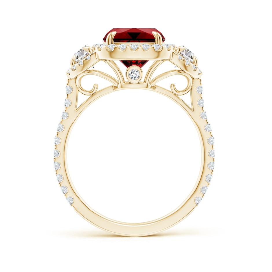 10x8mm Labgrown Lab-Grown Cushion Ruby and Half Moon Diamond Halo Ring in Yellow Gold side 199
