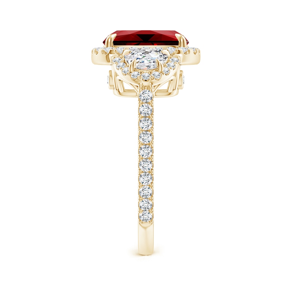 10x8mm Labgrown Lab-Grown Cushion Ruby and Half Moon Diamond Halo Ring in Yellow Gold side 299