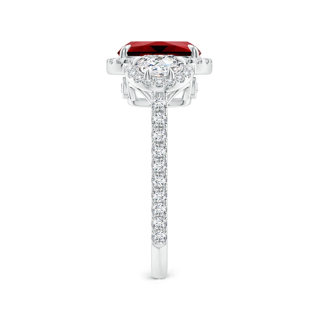 9x7mm Labgrown Lab-Grown Cushion Ruby and Half Moon Diamond Halo Ring in White Gold Side 299