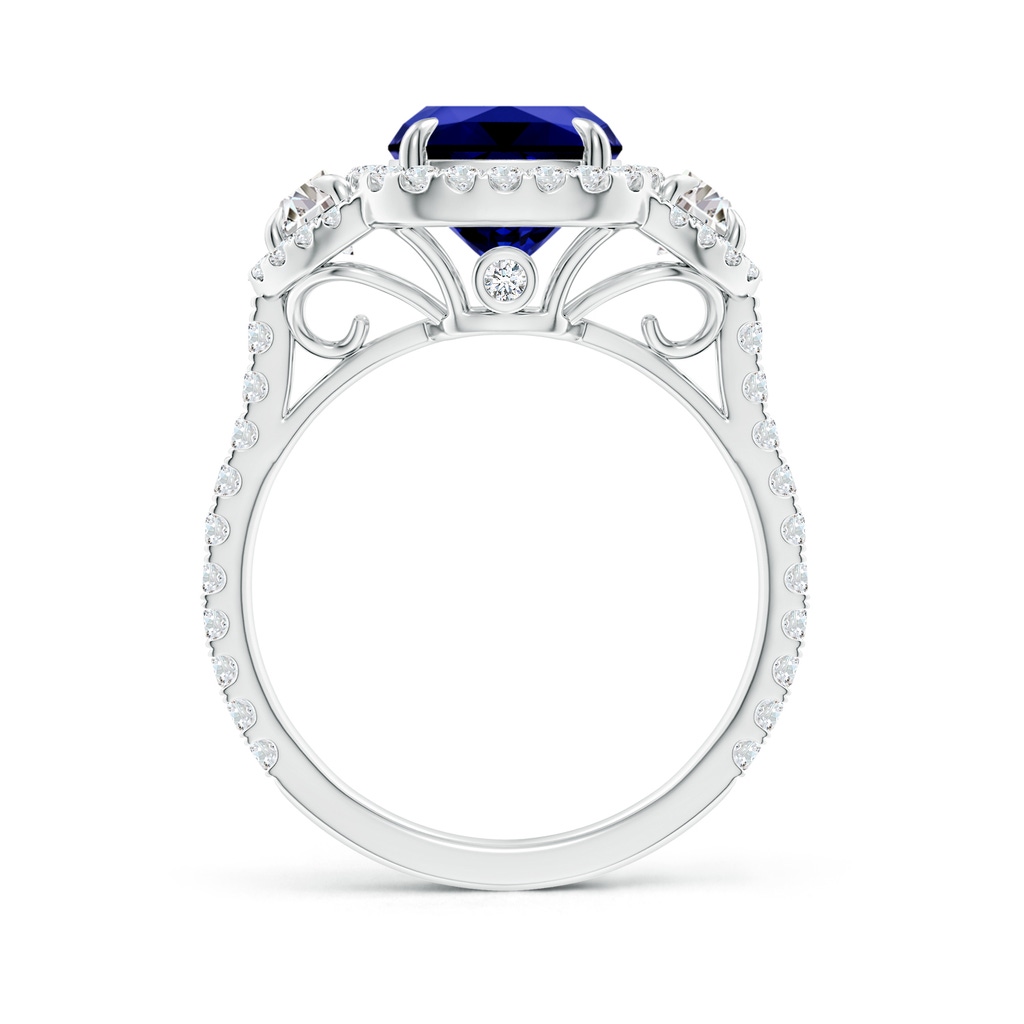 10x8mm Labgrown Lab-Grown Cushion Blue Sapphire and Half Moon Diamond Halo Ring in White Gold Side 199