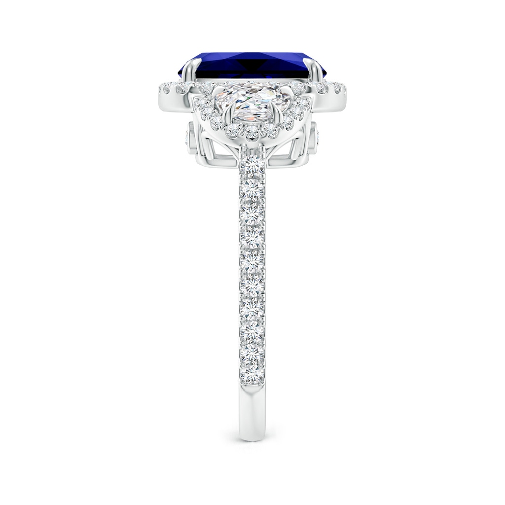 10x8mm Labgrown Lab-Grown Cushion Blue Sapphire and Half Moon Diamond Halo Ring in White Gold Side 299