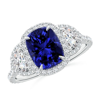 8x6mm Labgrown Lab-Grown Cushion Blue Sapphire and Half Moon Diamond Halo Ring in 10K White Gold