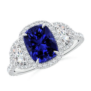 8x6mm Labgrown Lab-Grown Cushion Blue Sapphire and Half Moon Diamond Halo Ring in P950 Platinum