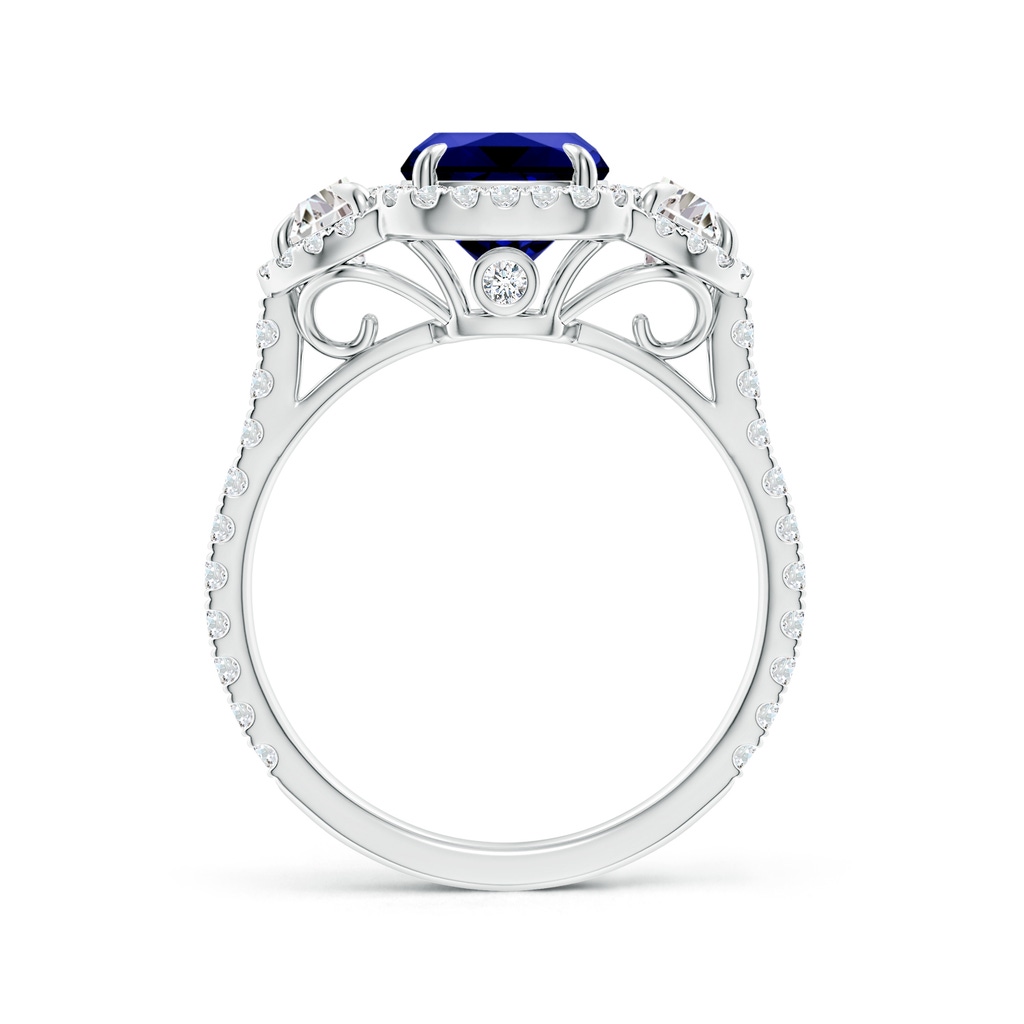 9x7mm Labgrown Lab-Grown Cushion Blue Sapphire and Half Moon Diamond Halo Ring in White Gold Side 199