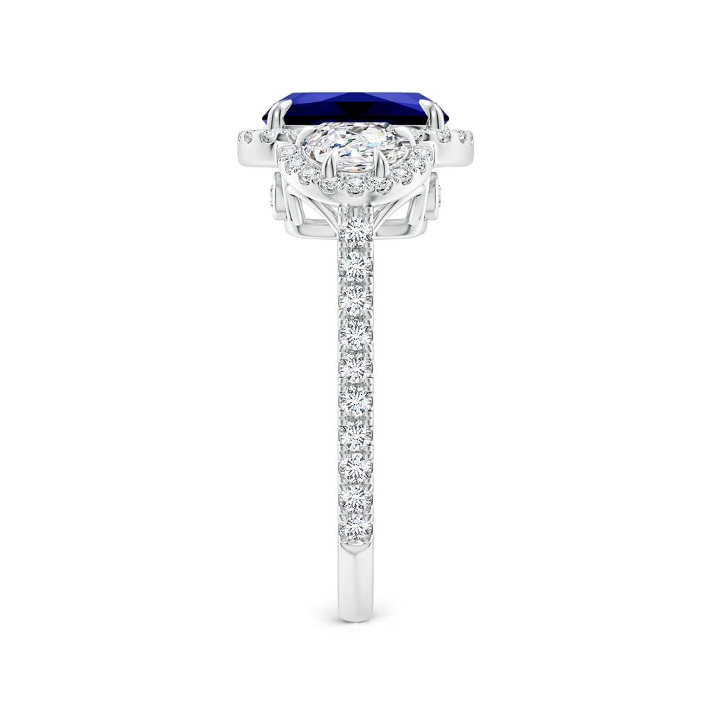 9x7mm Labgrown Lab-Grown Cushion Blue Sapphire and Half Moon Diamond Halo Ring in White Gold Side 299