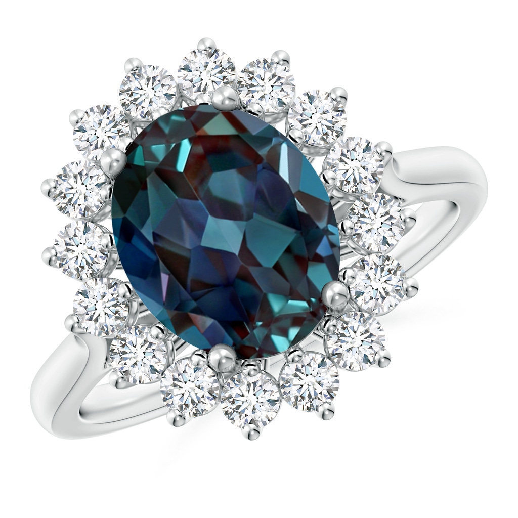 10x8mm Labgrown Oval Lab-Grown Alexandrite Ring with Floral Diamond Halo in P950 Platinum