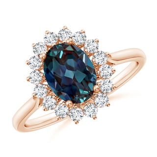 8x6mm Labgrown Oval Lab-Grown Alexandrite Ring with Floral Diamond Halo in 9K Rose Gold