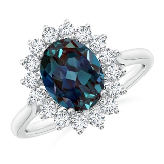 9x7mm Labgrown Oval Lab-Grown Alexandrite Ring with Floral Diamond Halo in White Gold