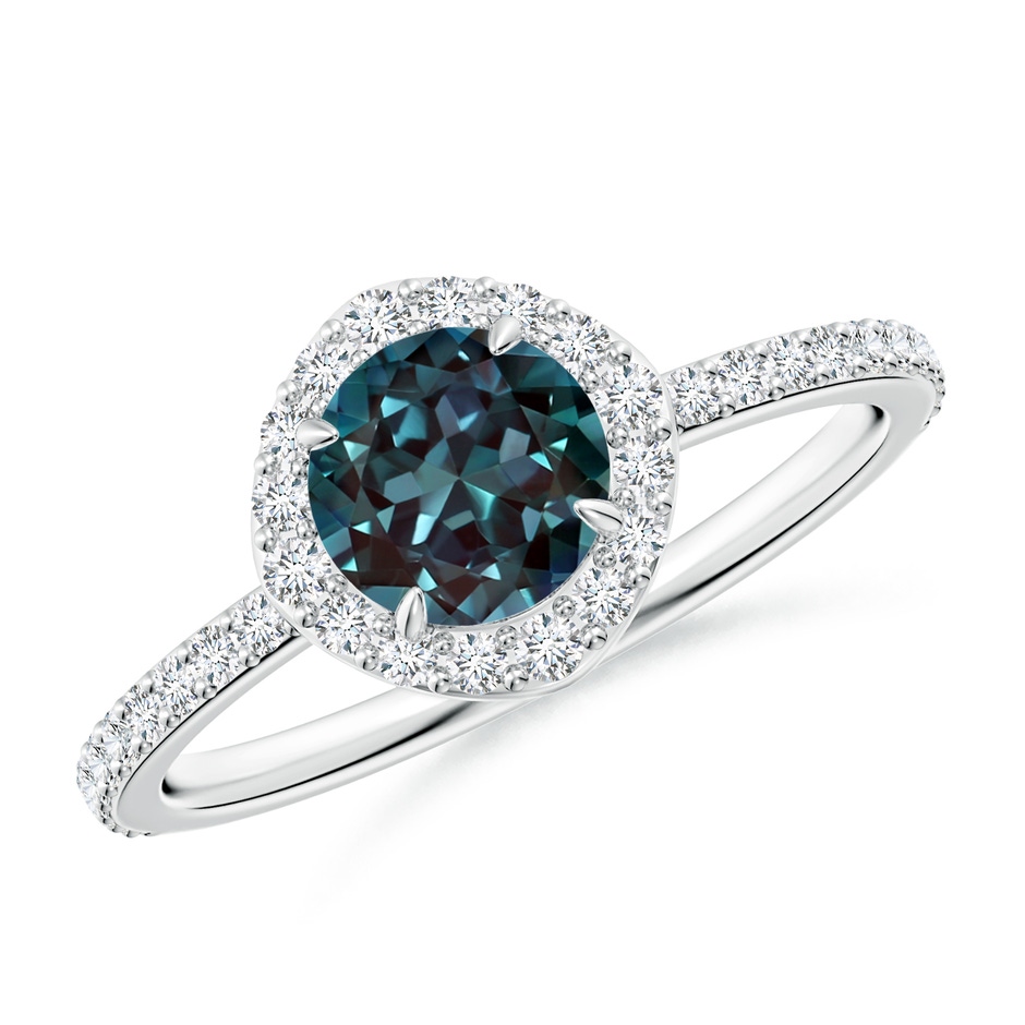 6mm Labgrown Vintage Style Claw-Set Round Lab-Grown Alexandrite Halo Ring in White Gold 
