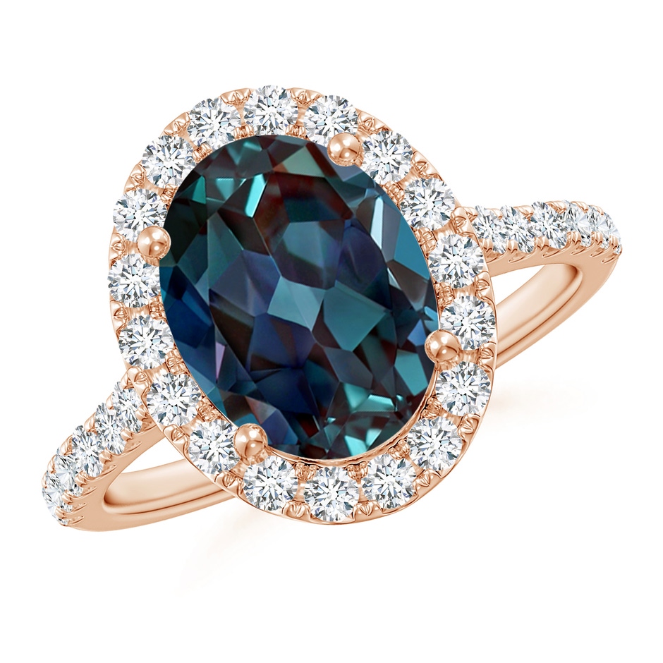 10x8mm Labgrown Prong-Set Oval Lab-Grown Alexandrite Halo Ring with Diamonds in 18K Rose Gold 