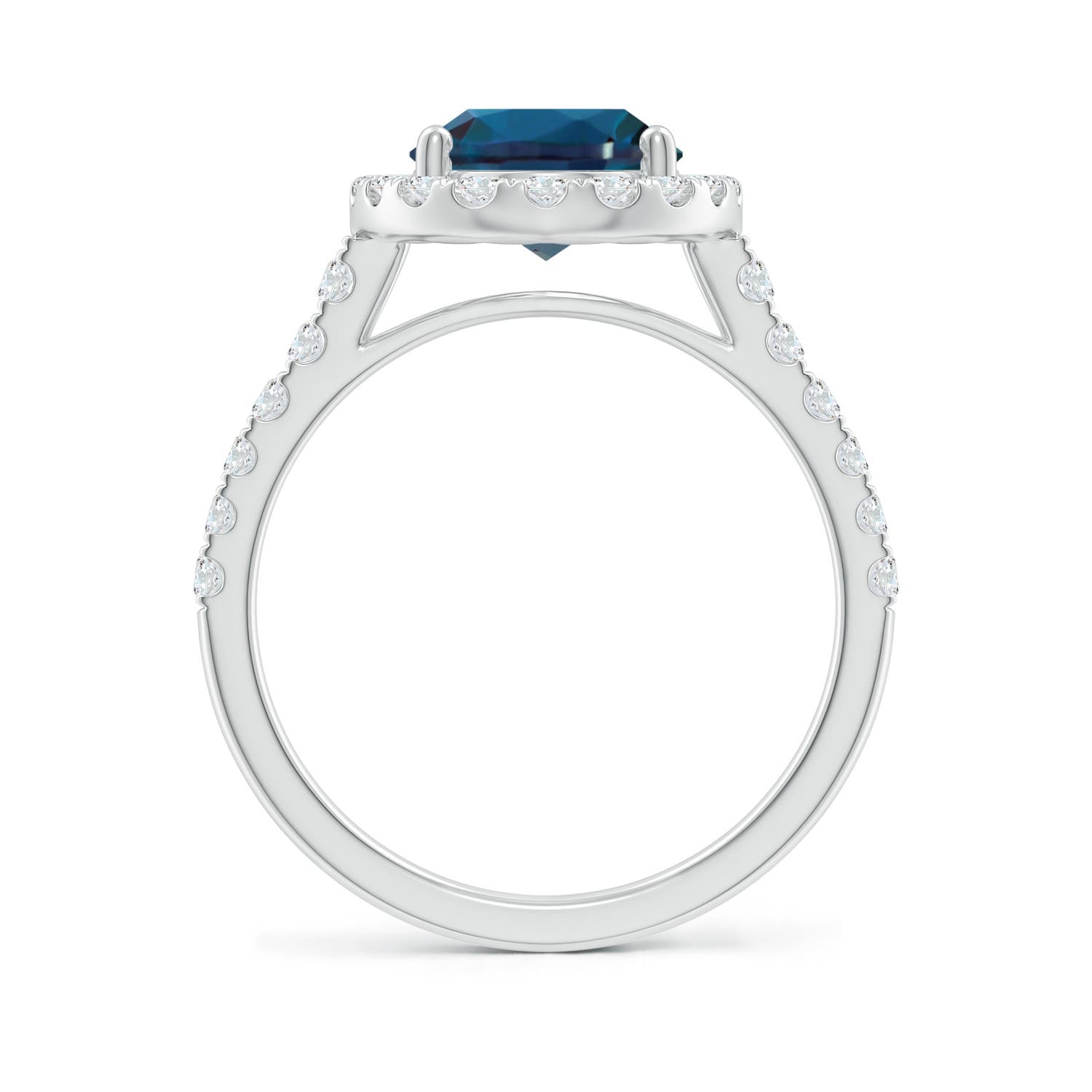 10x8mm Labgrown Prong-Set Oval Lab-Grown Alexandrite Halo Ring with Diamonds in 18K White Gold