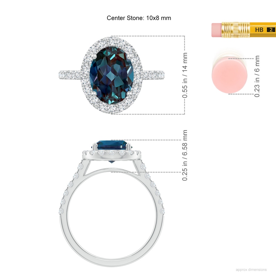 10x8mm Labgrown Prong-Set Oval Lab-Grown Alexandrite Halo Ring with Diamonds in 18K White Gold ruler